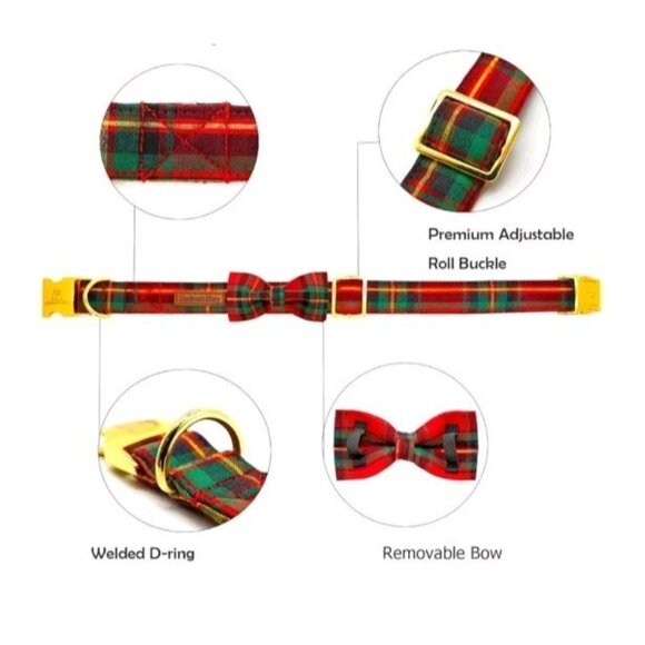 Lionheart glory Christmas Plaid Dog Collar, Dog Bow Collar Adjustable Small - Picture 2 of 10